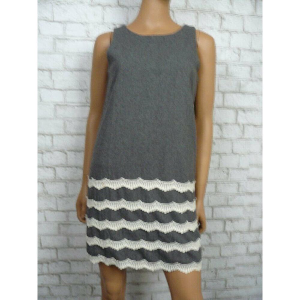 $168 213 Industry Charcoal Wool Retro Shift Dress Ivory Lace Trim Small NEW